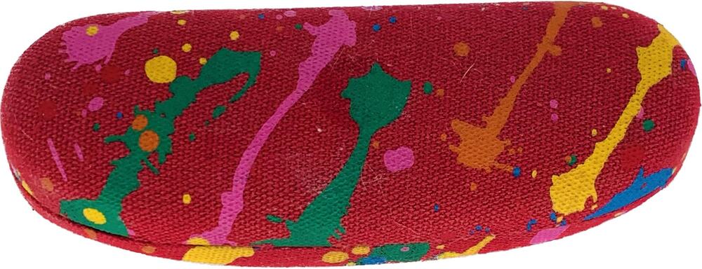 Eyeglass Case Hard Clam Shell Red Canvas Multicolor Splatters Velvet Interior